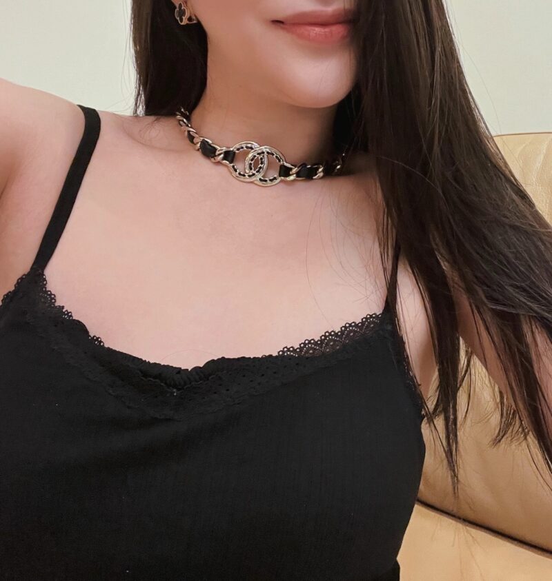 ☑️CHANEL香奈儿双c黑皮绳颈链项链 - Image 7