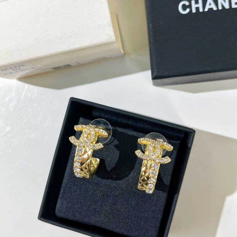 ☑️CHANEL香奈儿满钻双c菱格耳钉耳环 - Image 4
