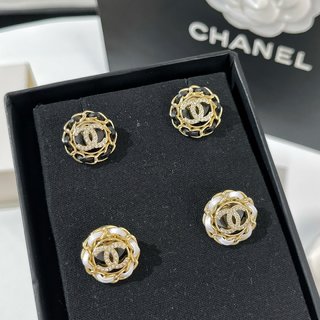 ☑️CHANEL香奈儿双c黑皮绳耳钉