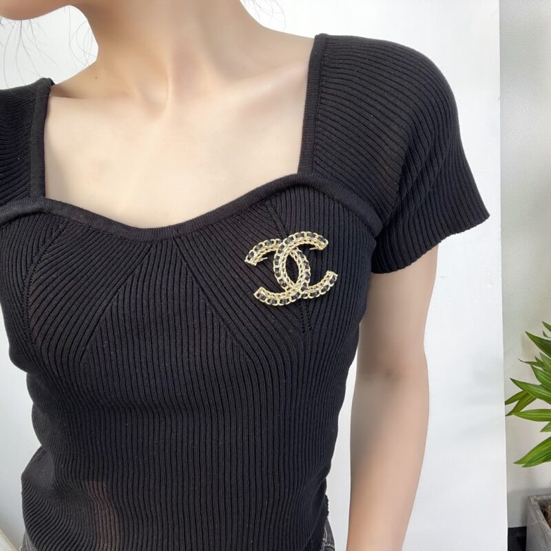 ☑️CHANEL香奈儿双c黑皮绳胸针 - Image 7