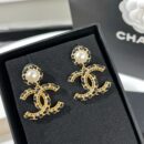 ☑️CHANEL香奈儿双c黑皮绳耳钉耳环