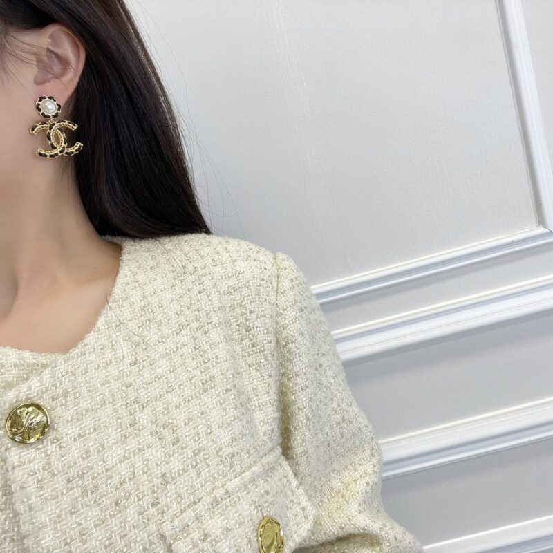 ☑️CHANEL香奈儿双c黑皮绳耳钉耳环 - Image 7