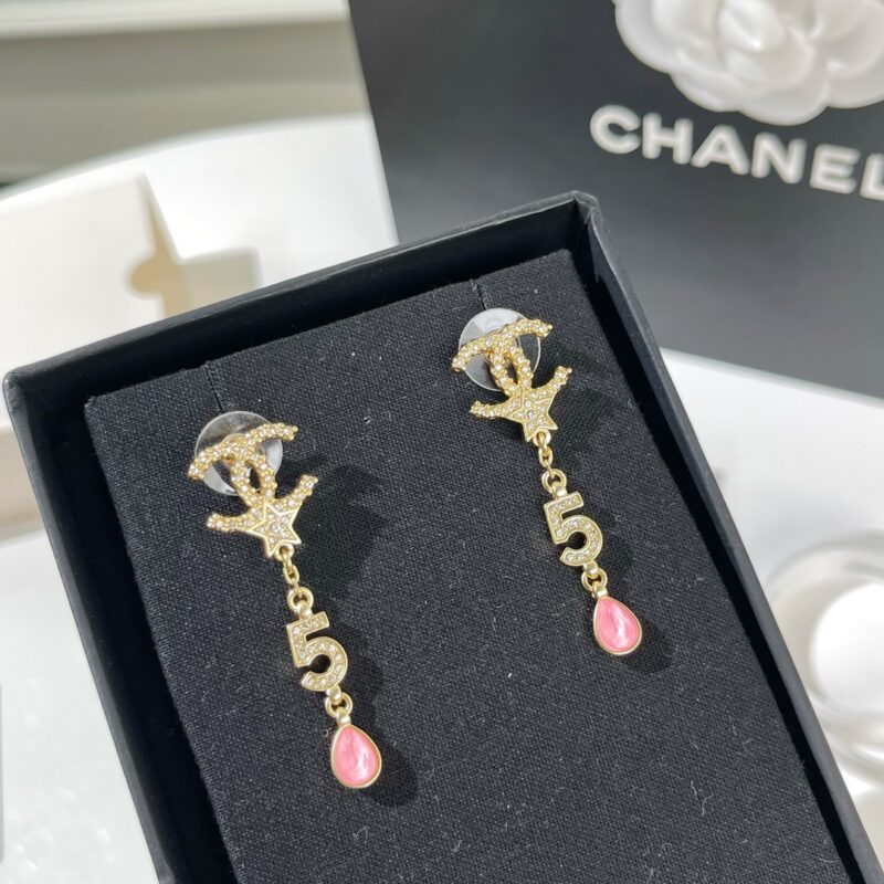 ☑️CHANEL香奈儿双c粉钻水滴耳钉耳环 - Image 4