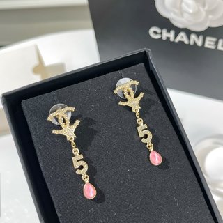 ☑️CHANEL香奈儿双c粉钻水滴耳钉耳环