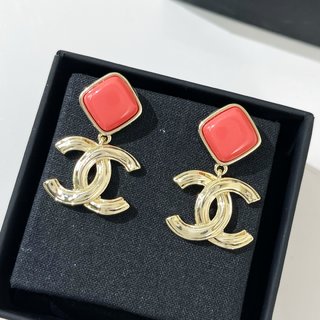 ☑️CHANEL香奈儿 双c 粉色菱形 耳钉耳环