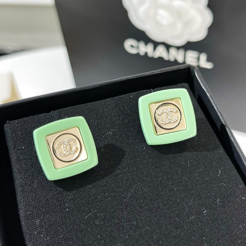 ☑️CHANEL香奈双c黄色绿色亚克力耳钉耳环 - Image 8