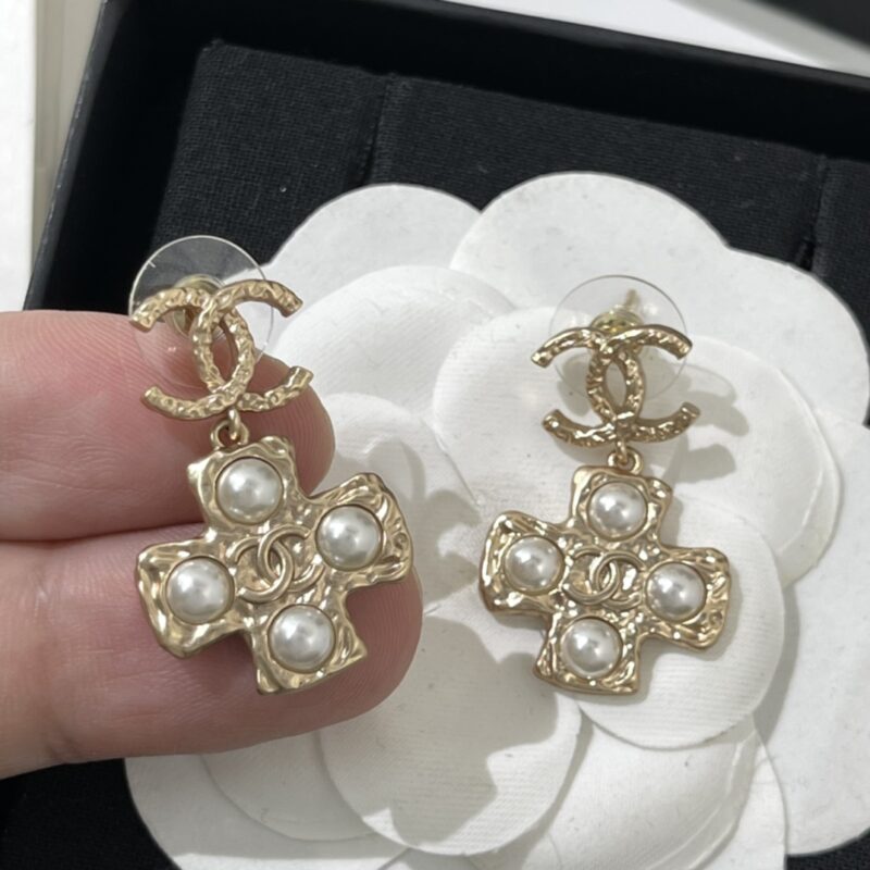 ☑️CHANEL香奈儿双c十字珍珠耳钉耳环 - Image 12