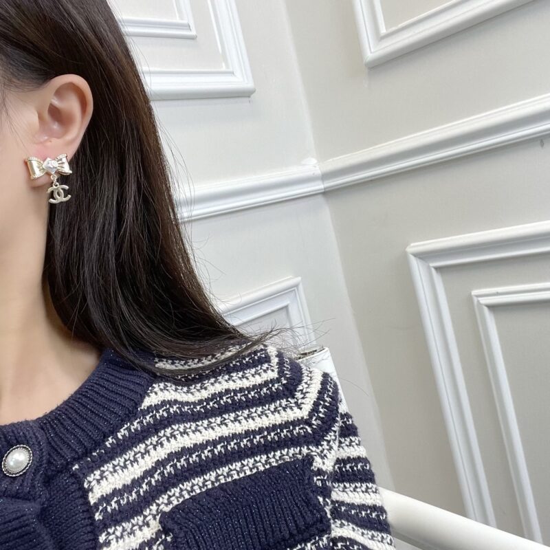 ☑️CHANEL香奈儿双c蝴蝶结耳钉耳环 - Image 9