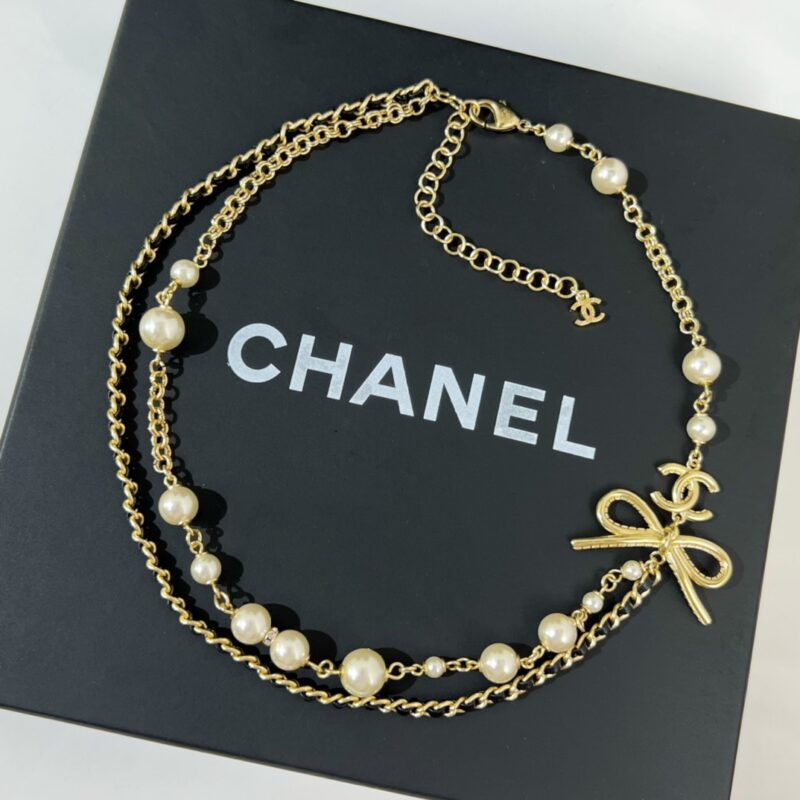 ☑️CHANEL香奈儿蝴蝶结黑皮绳珍珠项链颈链 - Image 8