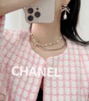 ☑️CHANEL香奈儿蝴蝶结黑皮绳珍珠项链颈链