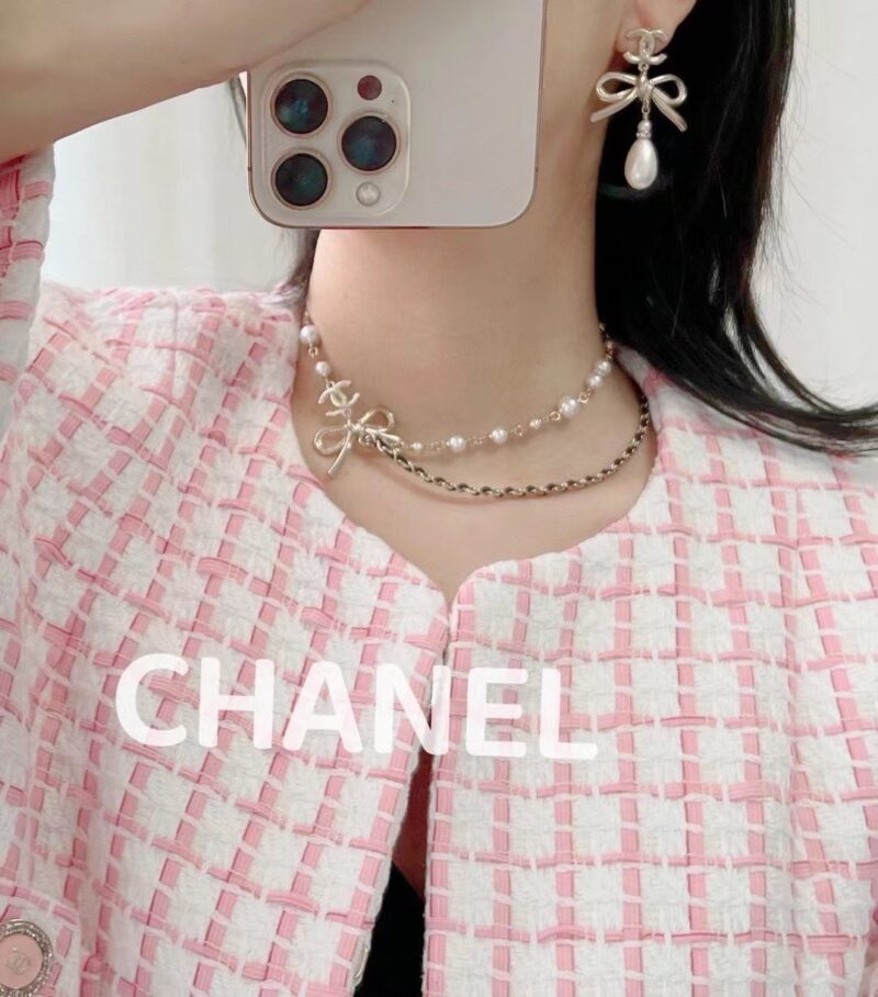 ☑️CHANEL香奈儿蝴蝶结黑皮绳珍珠项链颈链 - Image 5