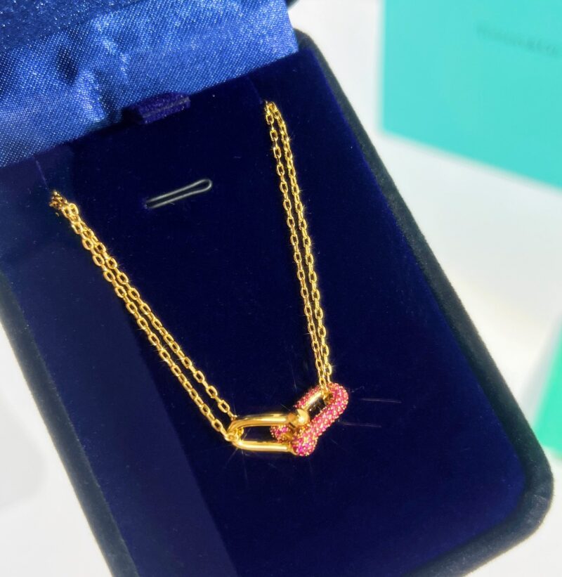 Tiffany&co 蒂芙尼粉钻满钻双链环项链 - Image 5
