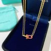 Tiffany&co 蒂芙尼粉钻满钻双链环项链