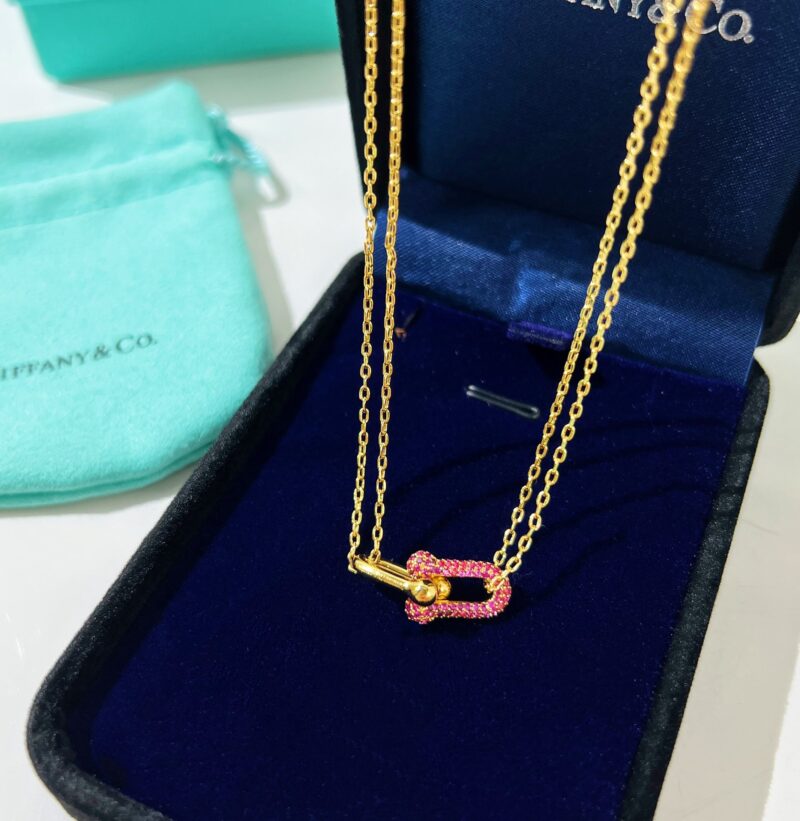 Tiffany&co 蒂芙尼粉钻满钻双链环项链 - Image 4