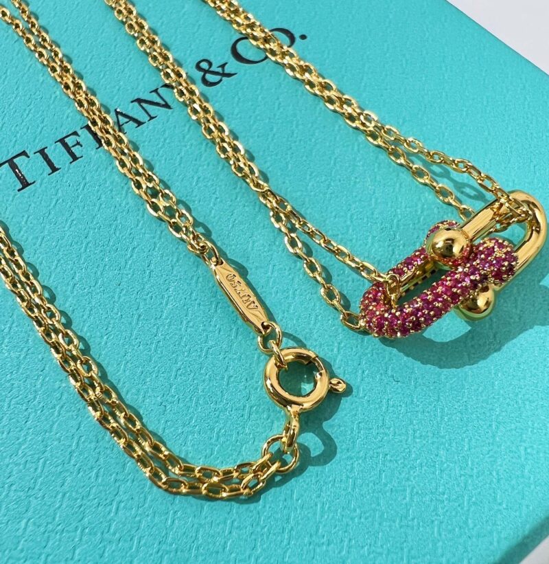 Tiffany&co 蒂芙尼粉钻满钻双链环项链 - Image 9