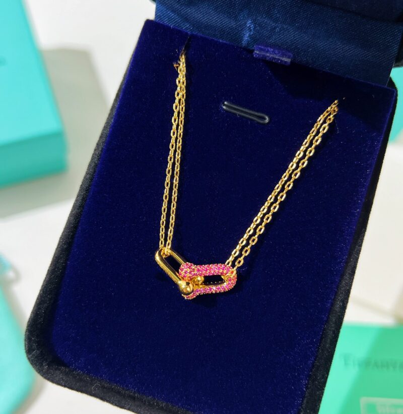 Tiffany&co 蒂芙尼粉钻满钻双链环项链 - Image 3