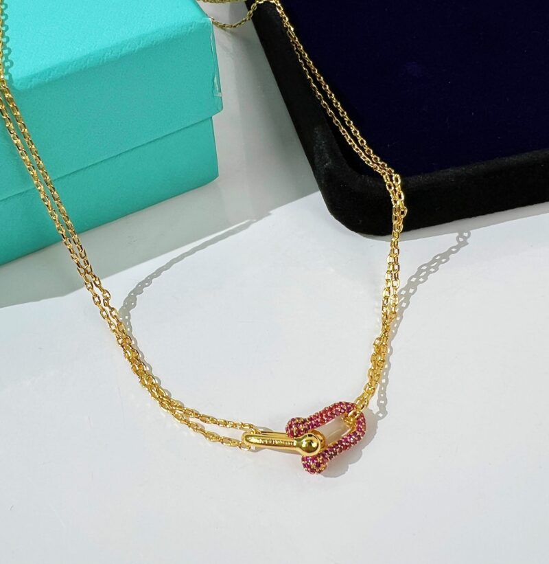 Tiffany&co 蒂芙尼粉钻满钻双链环项链 - Image 6