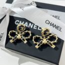 ☑️CHANEL香奈儿双c 黑皮绳蝴蝶结耳钉耳环