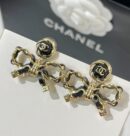 ☑️CHANEL香奈儿双c 黑皮绳蝴蝶结耳钉耳环