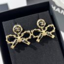 ☑️CHANEL香奈儿双c 黑皮绳蝴蝶结耳钉耳环