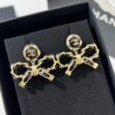 ☑️CHANEL香奈儿双c 黑皮绳蝴蝶结耳钉耳环