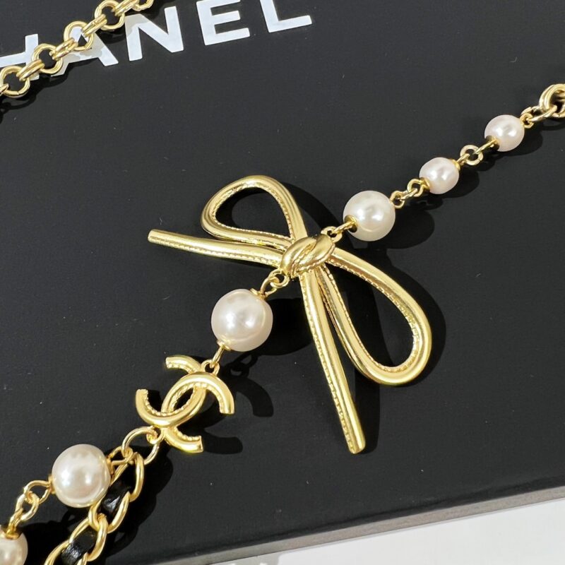 ☑️CHANEL香奈儿双c 黑皮绳蝴蝶结毛衣链项链 - Image 10