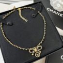 ☑️CHANEL香奈儿双c 黑皮绳蝴蝶结项链