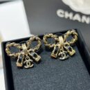 ☑️CHANEL香奈儿双c 黑皮绳蝴蝶结耳钉耳环