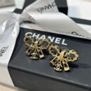 ☑️CHANEL香奈儿双c 黑皮绳蝴蝶结耳钉耳环