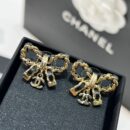 ☑️CHANEL香奈儿双c 黑皮绳蝴蝶结耳钉耳环