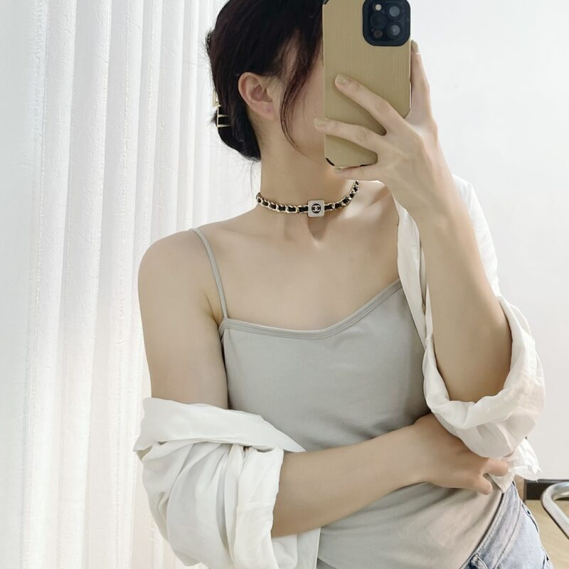☑️CHANEL香奈儿双c 方形黑皮绳项链颈链 - Image 5
