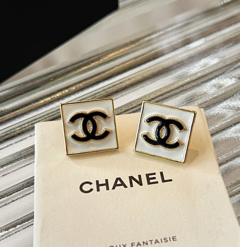 ☑️CHANEL香奈儿双c方形珐琅耳钉耳环 - Image 8
