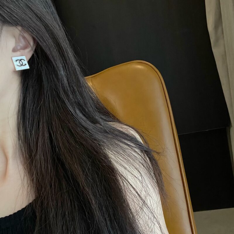 ☑️CHANEL香奈儿双c方形珐琅耳钉耳环 - Image 7