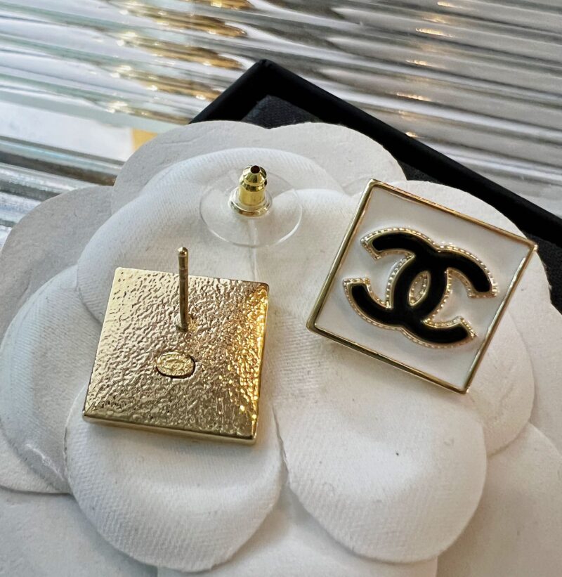 ☑️CHANEL香奈儿双c方形珐琅耳钉耳环 - Image 10