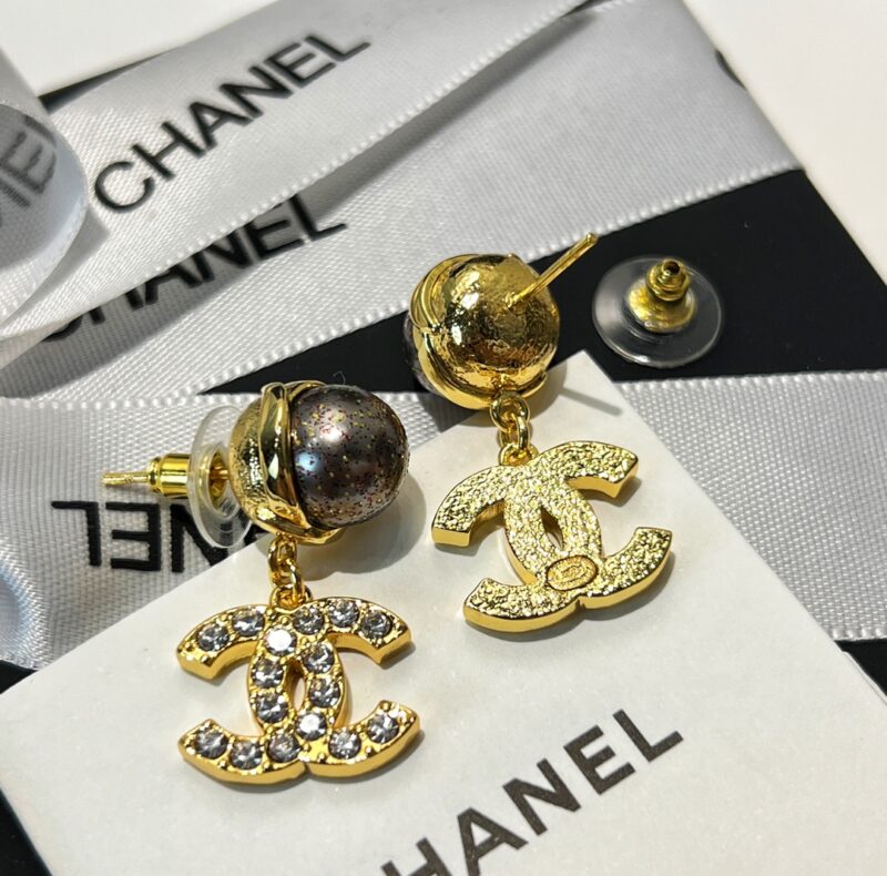 ☑️CHANEL香奈儿双c黑色珍珠耳钉耳环 - Image 9