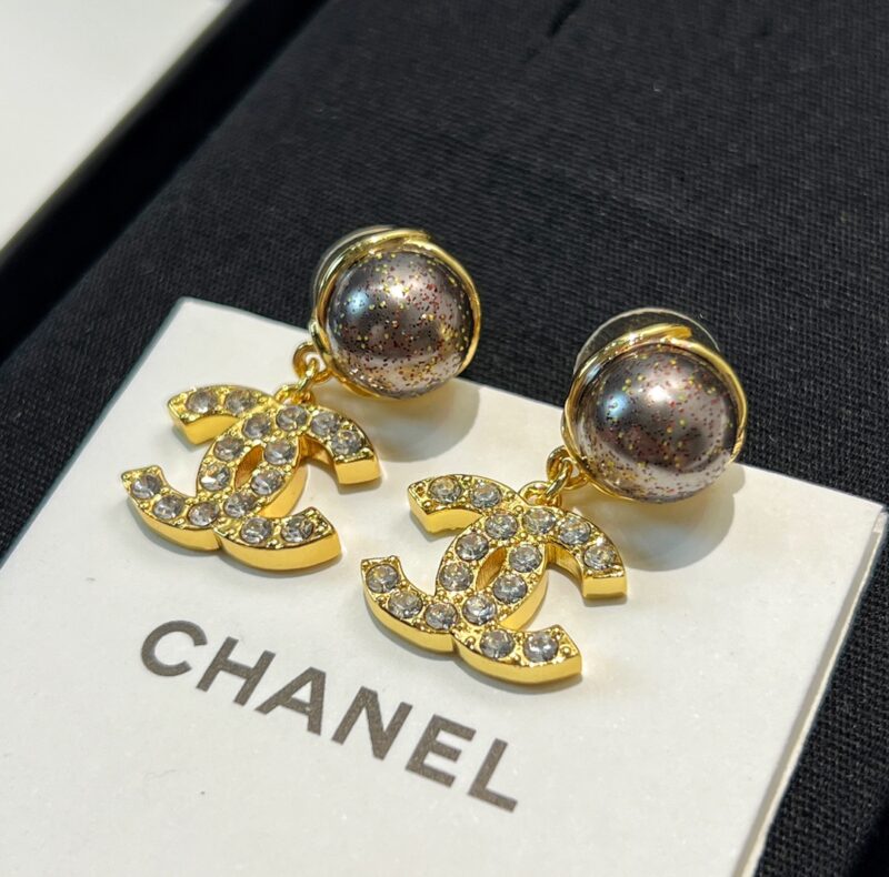 ☑️CHANEL香奈儿双c黑色珍珠耳钉耳环 - Image 7