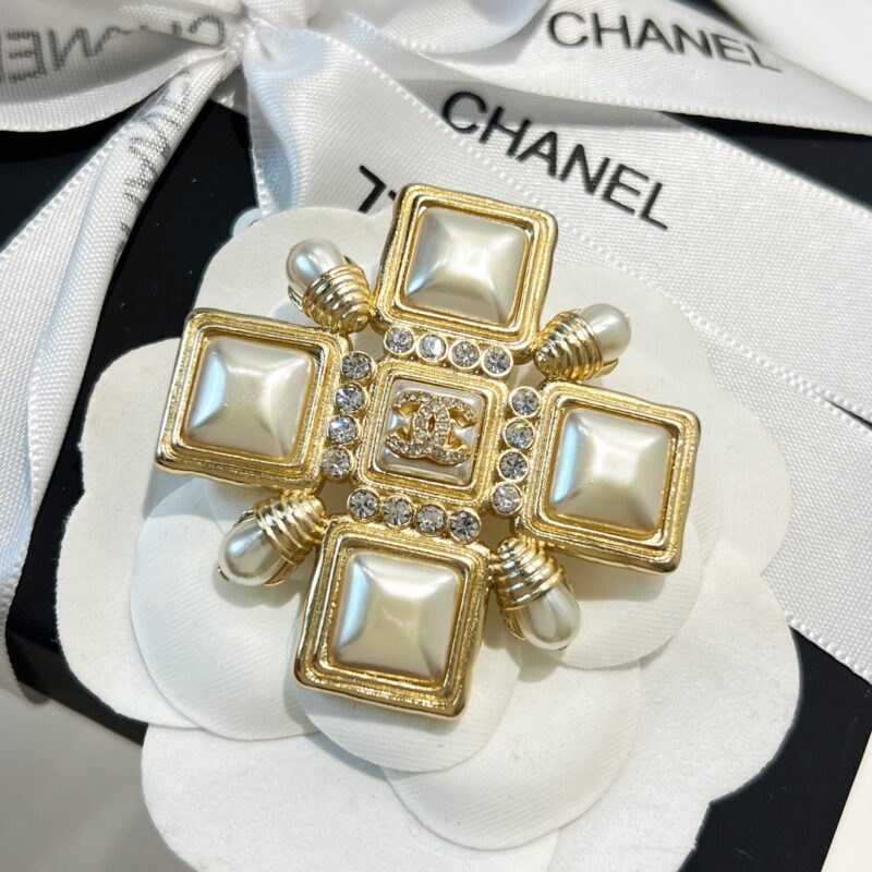 ☑️CHANEL香奈儿双c方形珍珠胸针 - Image 9