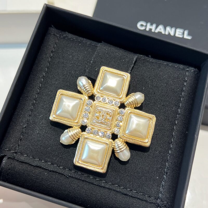☑️CHANEL香奈儿双c方形珍珠胸针 - Image 6