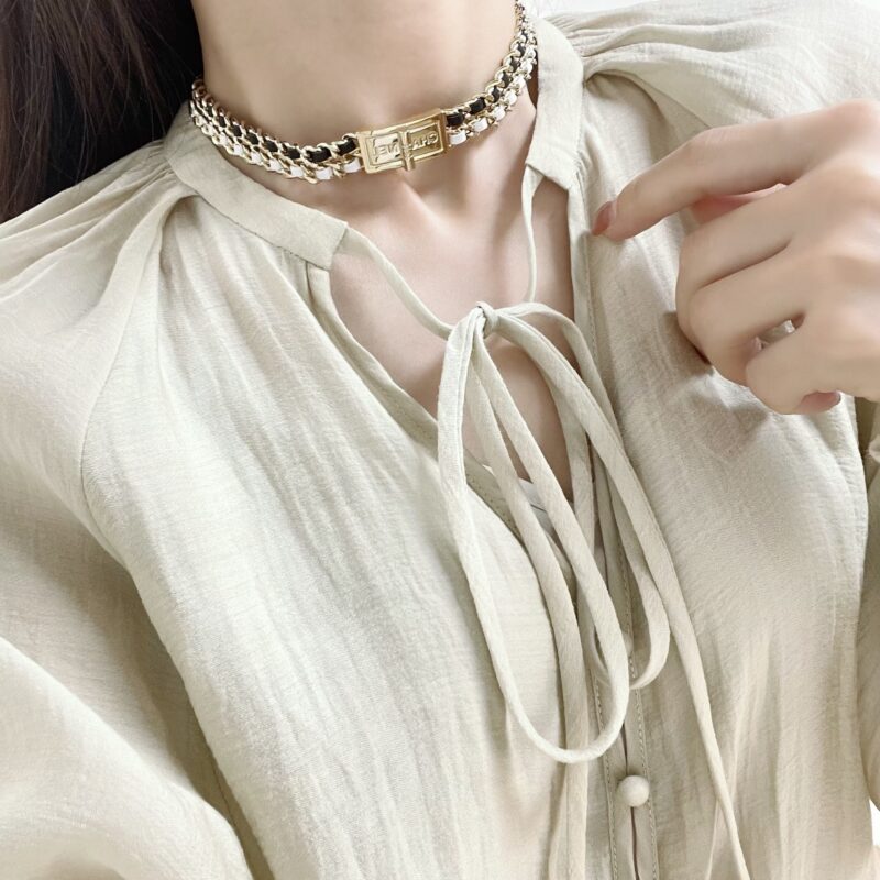 ☑️CHANEL香奈儿双c黑皮绳锁头颈链项链choker - Image 7