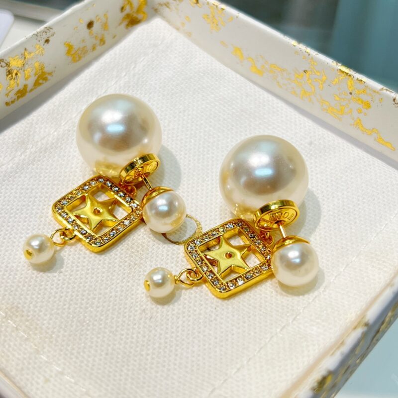 ☑️DIOR迪奥方形星星大小珍珠耳钉耳环 - Image 7