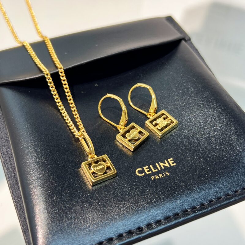 Celine赛琳金色凯旋门桃心耳钉项链 - Image 11