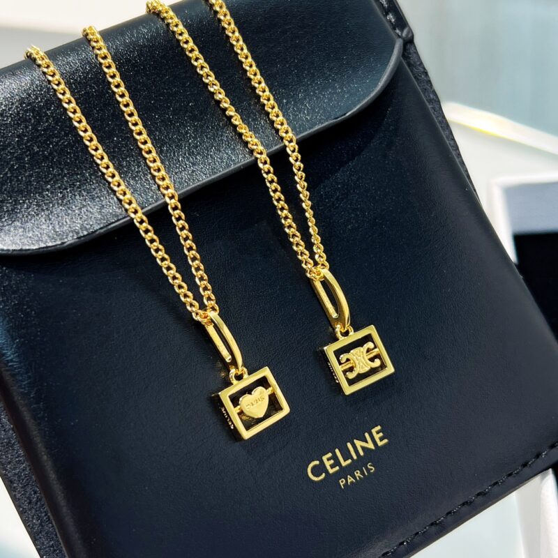 Celine赛琳金色凯旋门桃心耳钉项链 - Image 4