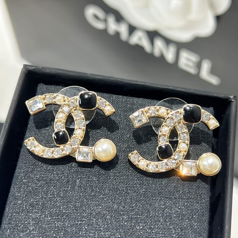☑️CHANEL香奈儿c1双c方钻珍珠耳钉耳环 - Image 6