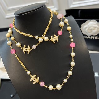 ☑️CHANEL香奈儿双c彩色珍珠项链毛衣链