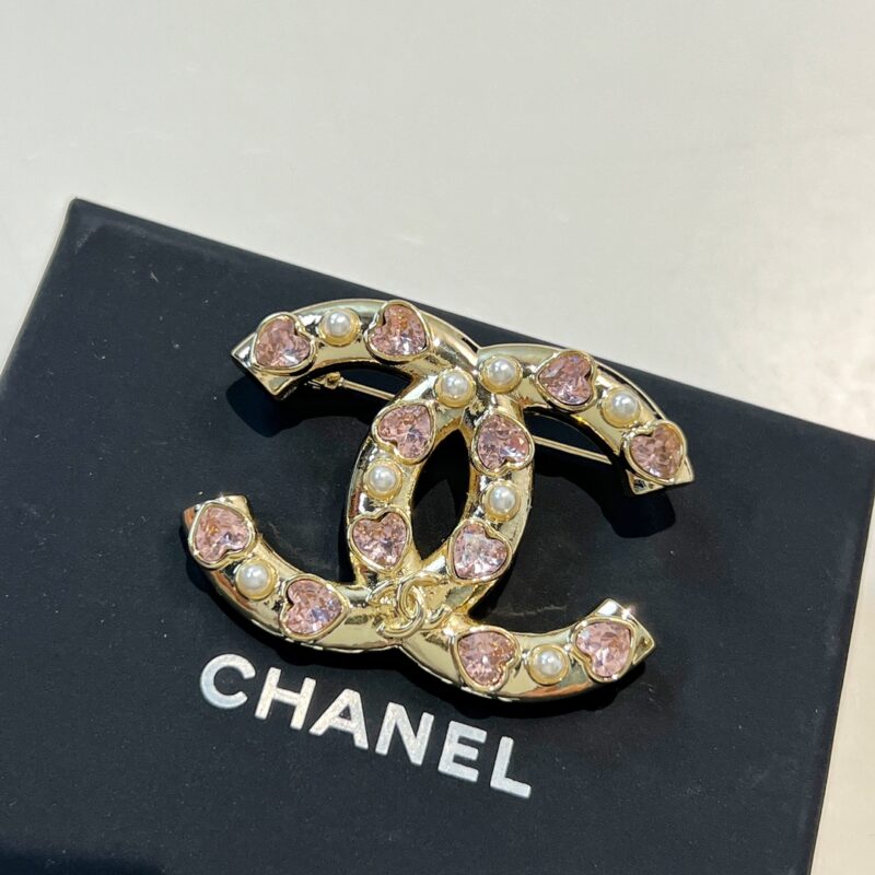 ☑️CHANEL香奈儿金色双c粉桃心胸针 - Image 8