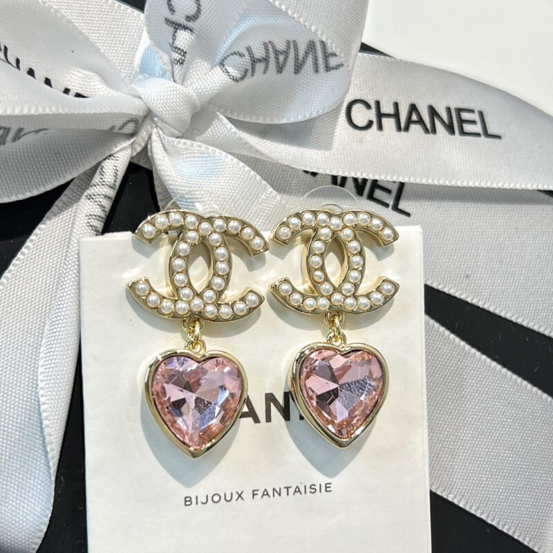☑️CHANEL香奈儿金色双c粉桃心耳钉耳环 - Image 8