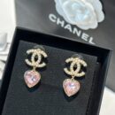 ☑️CHANEL香奈儿金色双c粉桃心耳钉耳环
