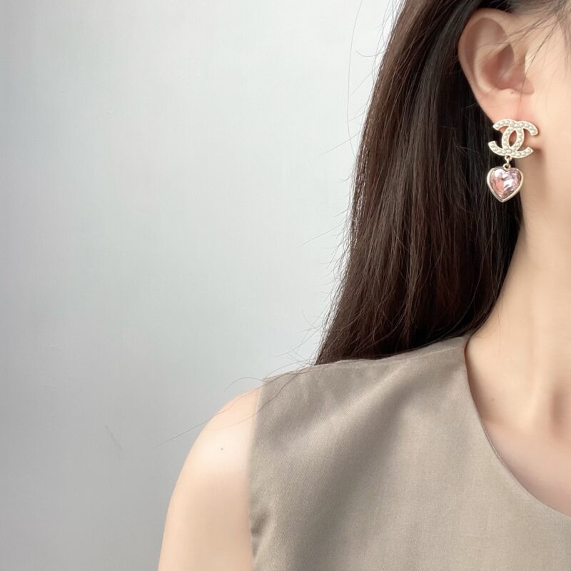 ☑️CHANEL香奈儿金色双c粉桃心耳钉耳环 - Image 5