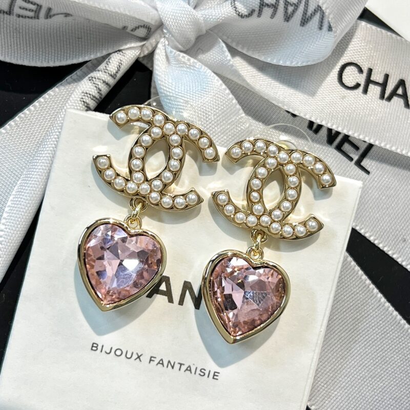 ☑️CHANEL香奈儿金色双c粉桃心耳钉耳环 - Image 9