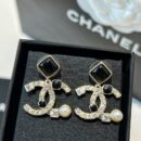 ☑️CHANEL香奈儿c2双c 黑色菱形珍珠耳钉耳环